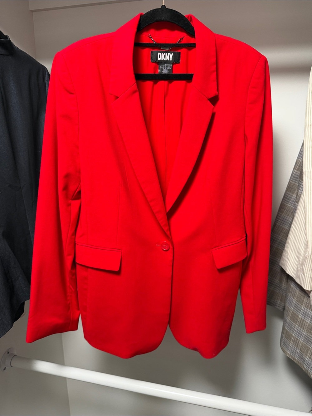 DKNY Bright Red Single-Button Tailored Blazer